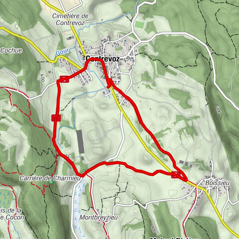 Green trail running loop of Contrevoz