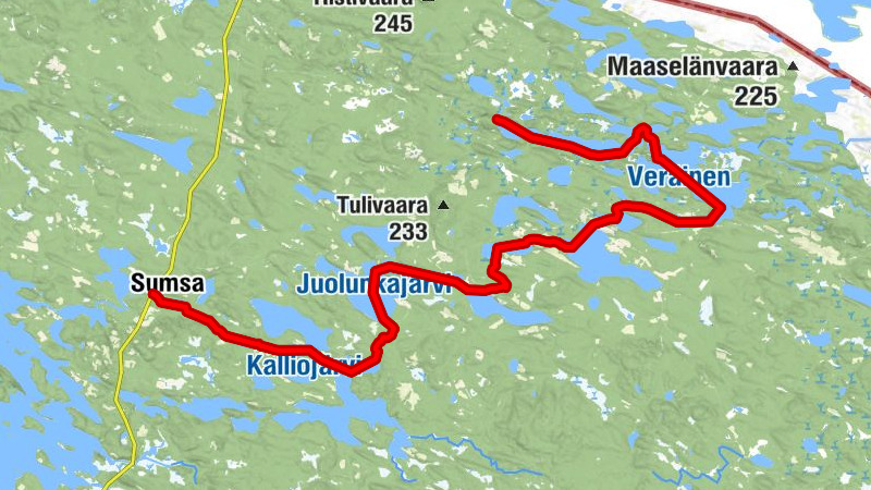 Kallio River paddling route 33 km, Kuhmo