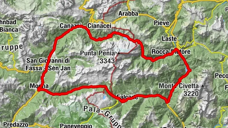 Pozza di Fassa - Moena - San Pellegrino Pass - Cencenighe - Caprile - Fedaia Pass - Canazei - Pozza di Fassa