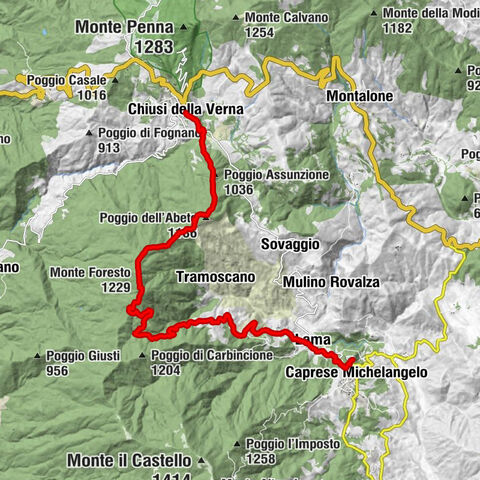 Chiusi della Verna - Poggio dell'Abete - Monte Foresto - Caprese Michelangelo