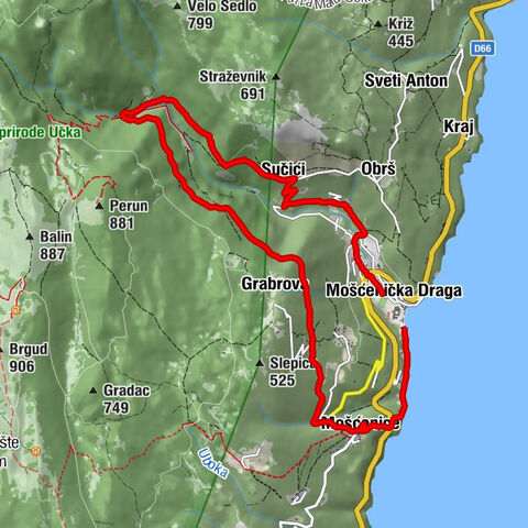 Von Mošćenička Draga nach Trebisca und über Mošćenice zurück