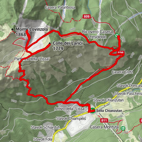 From Sella Chianzutan to Colle dei Larici, the route of red marble