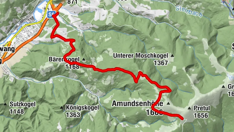 Windpark Pretul: Mürzzuschlag über den Bärenkogel zur Ganzalm und Roseggerhaus