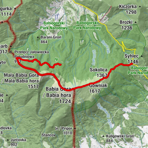 Przełęcz Krowiarki - Babia Góra / Babia hora - Mała Babia Góra / Malá Babia hora - Schronisko PTTK Markowe Szczawiny