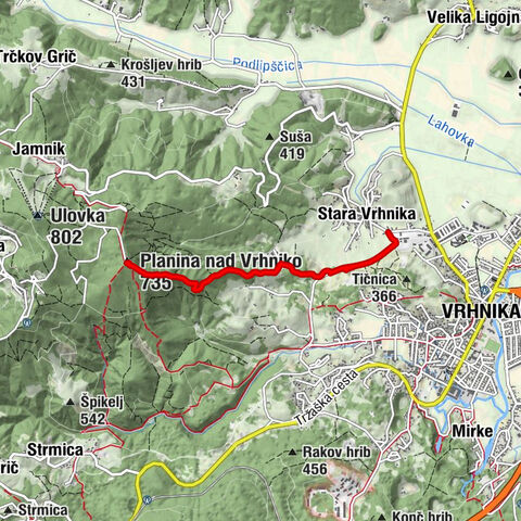 Stara Vrhnika - Vrhnika - Koča na Planini nad Vrhniko - Špica