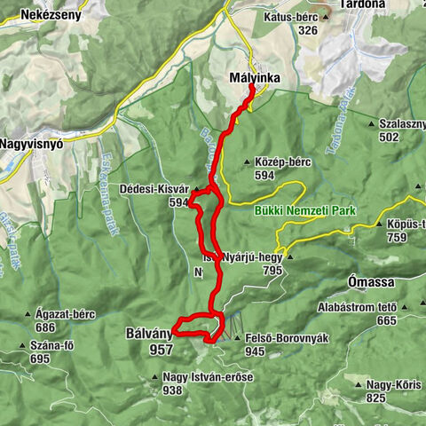 Mályinka - Verebec-vár-bérc - Bánkúti Turistaház - Bálvány