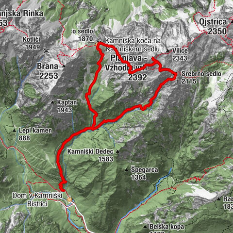 Kamnik - Srebrno sedlo - Planjava - Vzhodni vrh - Kamniška koča na Kamniškem sedlu