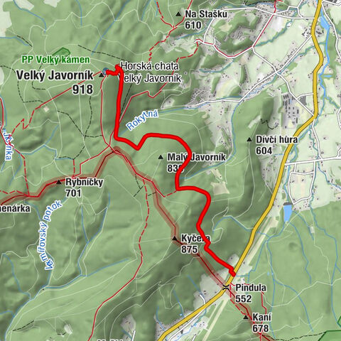 Kaplička na Pinduli - Zbojnická koliba - Velký Javorník - Horská chata Velký Javorník