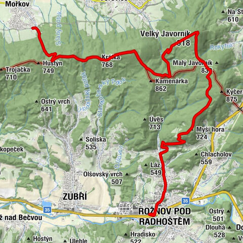 Mořkov hlavní trať - Hodorf - Velký Javorník - Rožnov pod Radhoštěm