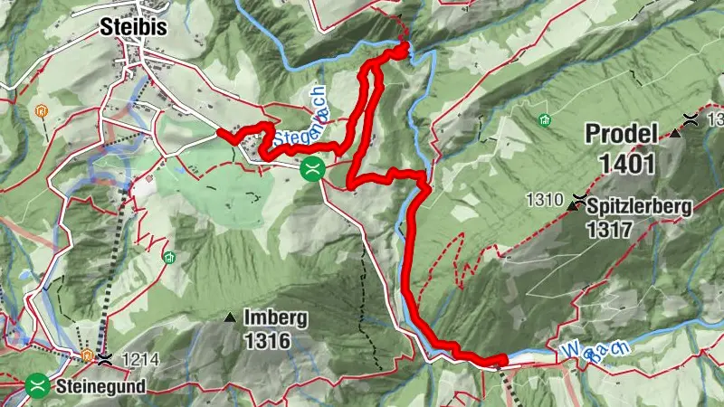 From the Weißach riverbank via the forest nature trail to Steibis