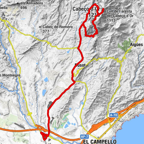 Cova del Canelobre - Coll de l'aresta del Cabeçó d'Or - Cabeçó d'Or - Busot
