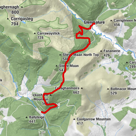 Glenmalure - Drumgoff Bridge - Carrickashane Mountain - Mucklagh