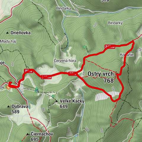 Drevenica Soblahov - Kopanie - Ostrý vrch - Chata pod Ostrým vrchom