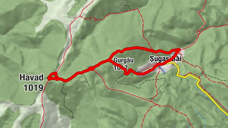Șugaș Băi - Gurgău - Gyertyános-kút - Havad