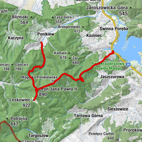 Rzyckowo - Groń Jana Pawła II - Leskowiec - Jamnik