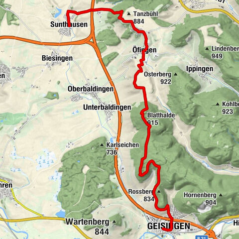 Ostweg: Bad Dürrheim-Sunthausen - Geisingen