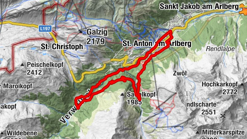St. Anton am Arlberg - Sattelwald - Stockibach - Wasserfall - Pfarrkirche St. Anton und Mariahilf