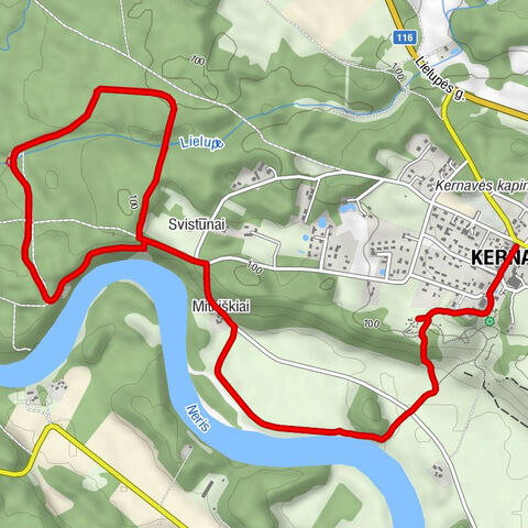 Baltas kalnas - Svistūnai - Kernavės Švč. Mergelės Marijos Škaplierinės bažnyčia - Kernavė