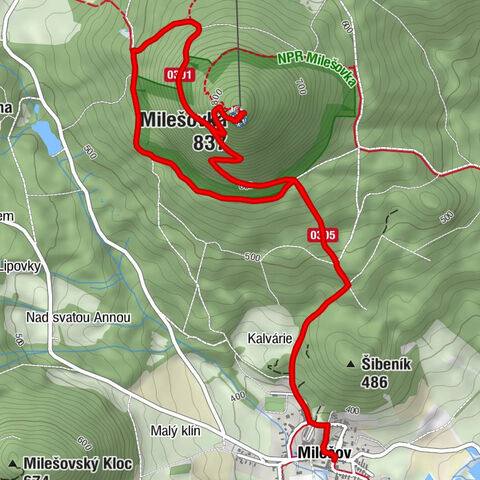 Milešov - Milešovka rozhledna - Chata Milešovka - Milešovka