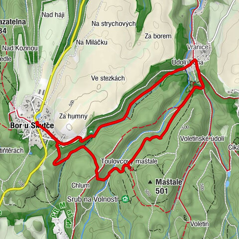 Bor u Skutče - Dydychova jeskyně - Údolí Ticha - Vranice