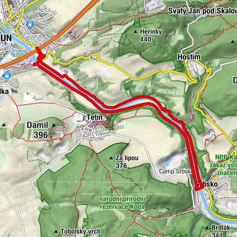 Beroun-Závodí - Tetín - Čtyřvchodová sluj - Beroun