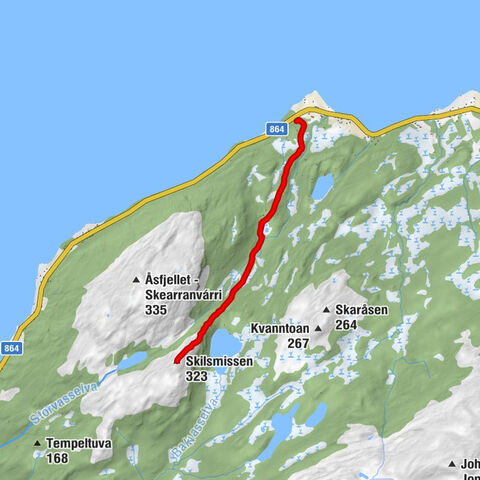 Vågnes - Skearronjárga - Rødsteinlia - Røysingsbakken - Skilsmissen