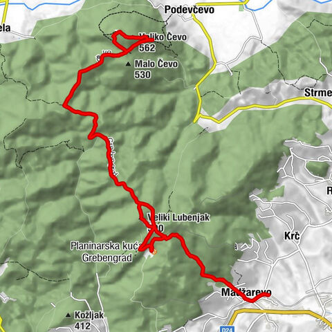 Madžarevo - Planinarska kuća Grebengrad - Veliko Čevo - Veliki Lubenjak