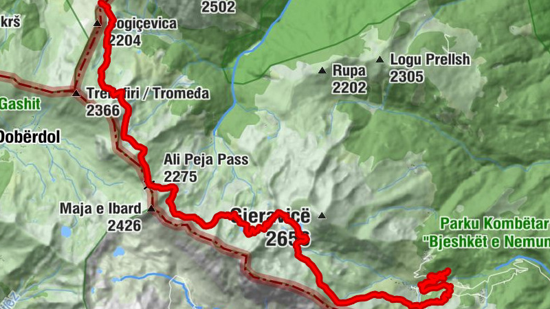 Ćafa Bogićes - Ali Peja Pass - Beric - Komuna e Junikut / Opština Junik