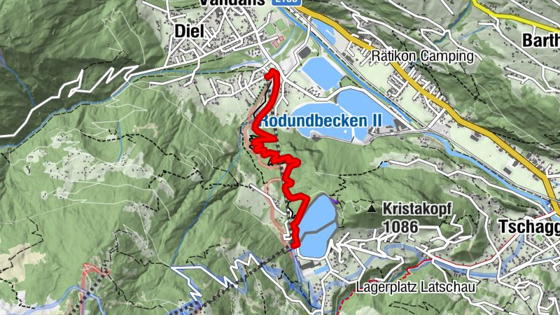 Holzschopf Latschau - Geles - Golmerbahn Talstation - Restaurant Liftstüble