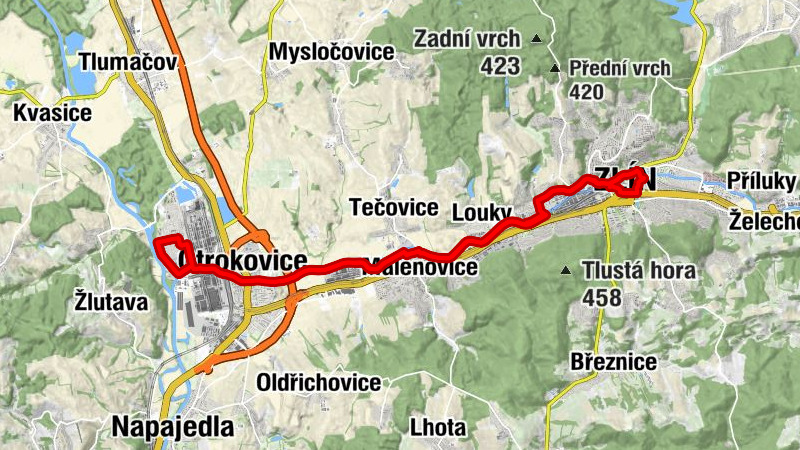 Zlín - Svit-rybníky - Louky - Otrokovice