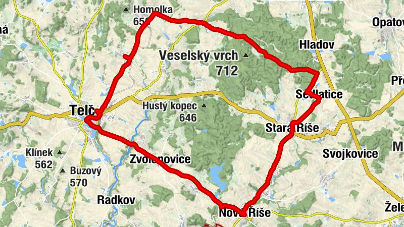 Mysliboř - Telč - Zvolenovice - Panna Marie