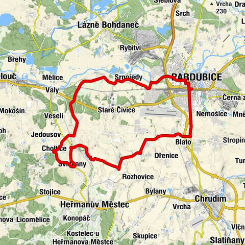 Pardubice - Zadní polabina - Srnojedy - Bílý kopec