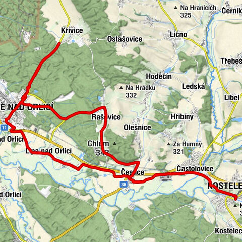 Týniště nad Orlicí - Lípa nad Orlicí - Čestice - Kostelec nad Orlicí