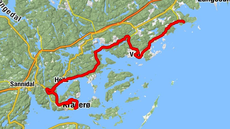 Brevikstranda - Helle kirke - Kammerfoss bedehus - Kragerø kirke