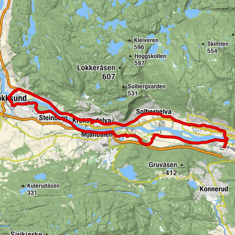 Gulskogen - Drammen - Solberg kapell - Fredtun - Nedre Eiker kapell