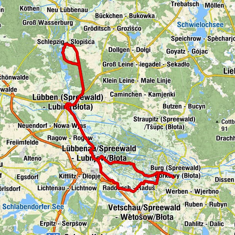 Leipe - Lipje - Lübbenau/Spreewald - Lubnjow/Błota - Stottoff - Štotup - Lübben (Spreewald) - Lubin (Błota)