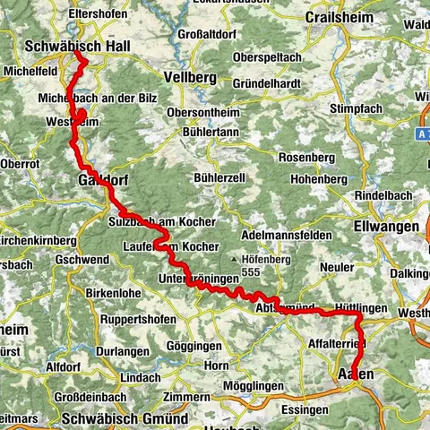 Etappe 1 - Kocher-Jagst-Radweg: Von Aalen bis Schwäbisch Hall – Durchs obere Kochertal