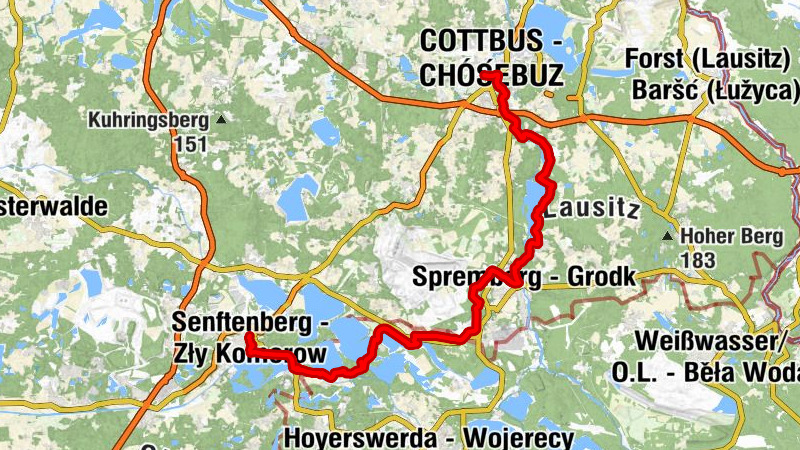 Cottbus - Chóśebuz - Martinskirche - Restaurant zur Kutzeburger Mühle - Senftenberg - Zły Komorow