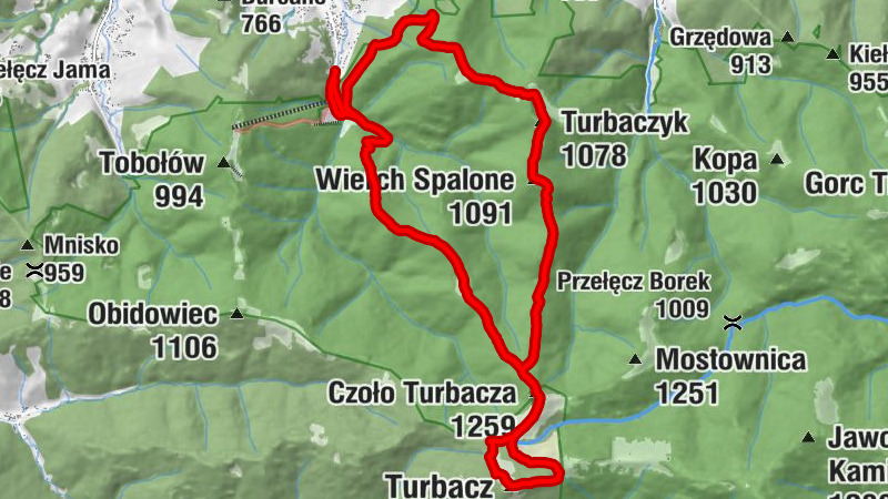 Hucisko - Turbacz - Czoło Turbacza - Wierch Spalone