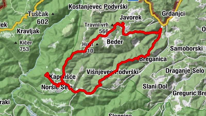 Kostanjevec Podvrški - Travni vrh - Noršićka Plešivica - Breganica