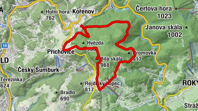 Příchovice - chata Hvězda - Turnovská chata - Bílá skála