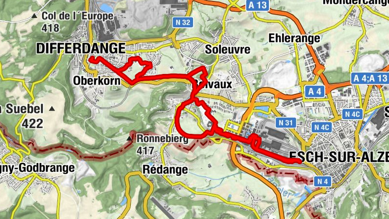 Differdange - Oberkorn - Esch-sur-Alzette - Pakebierg