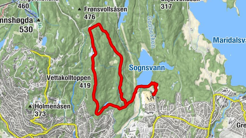Marka - Vettakollen - Vettakolltoppen - Sentrum