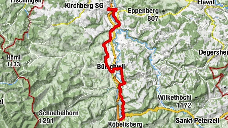 Hiking on the Thur trail from Lichtensteig to Bazenheid