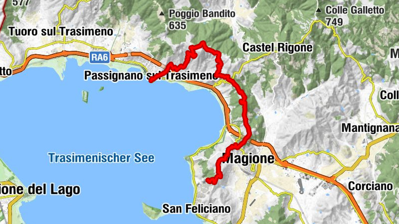 Von La Rocca in San Feliciano in den Hügeln bis Passigiano