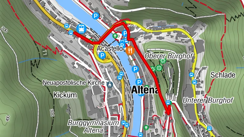 Zugangsweg Sauerland-Höhenflug: Vom Bahnhof Altena zum Einstiegsportal Sauerland-Höhenflug an der Burg Altena