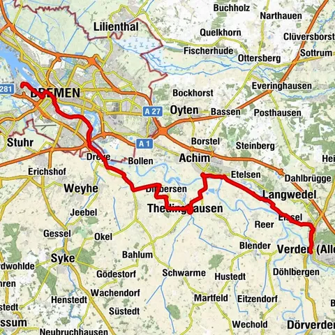 Weser-Radweg, 6. Etappe: Von Verden nach Bremen