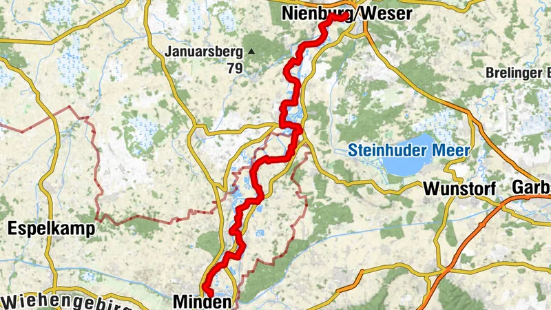 Weser-Radweg Alternativroute, 4. Etappe: Von Minden nach Nienburg