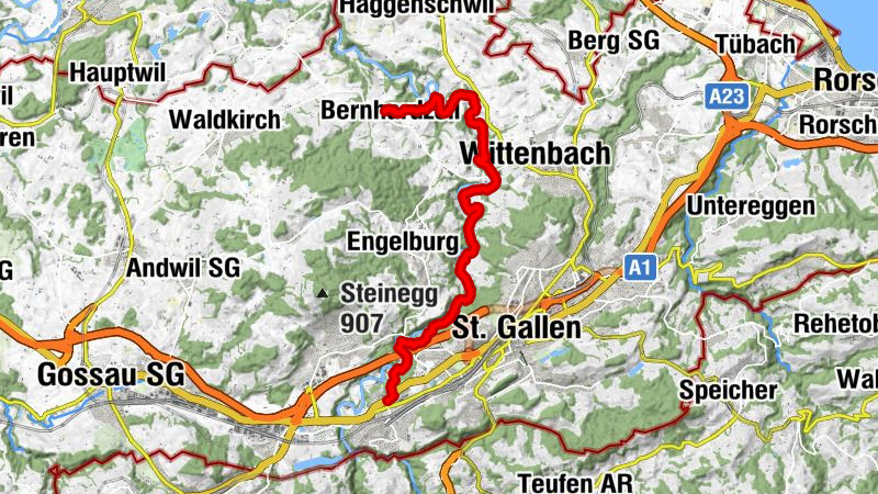 Sitterstrandweg von St. Gallen nach Bernhardzell