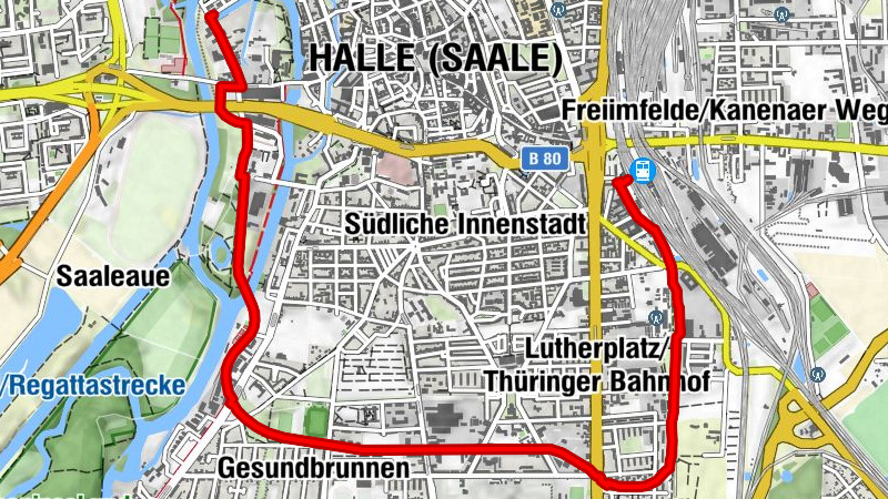 Durch Halle entlang der Hafenbahntrasse